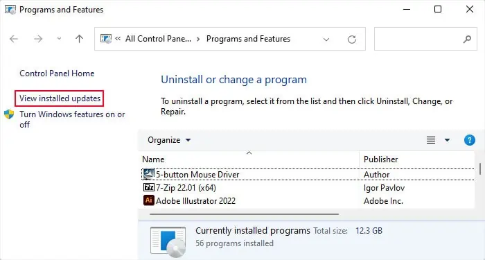 view-installed-updates-programs-and-features