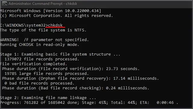 running-chkdsk-command