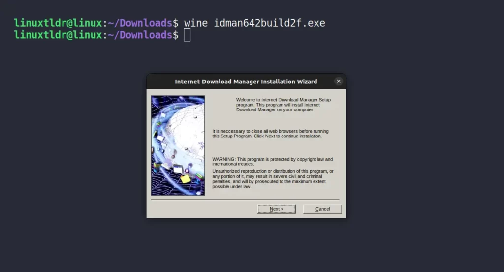 IDM Windows installer on Linux