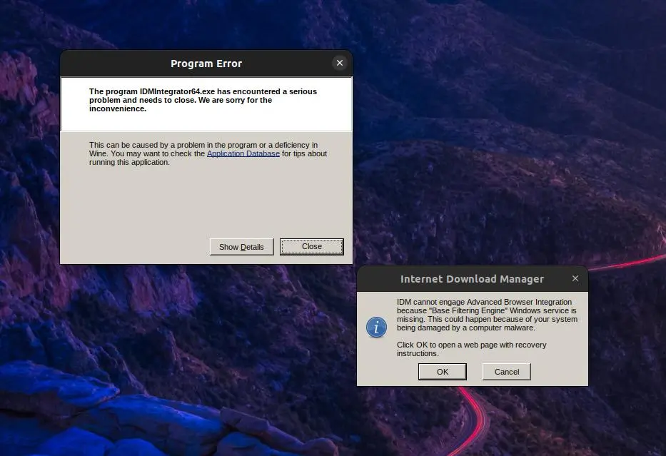 wine problem errors and warning for linux
